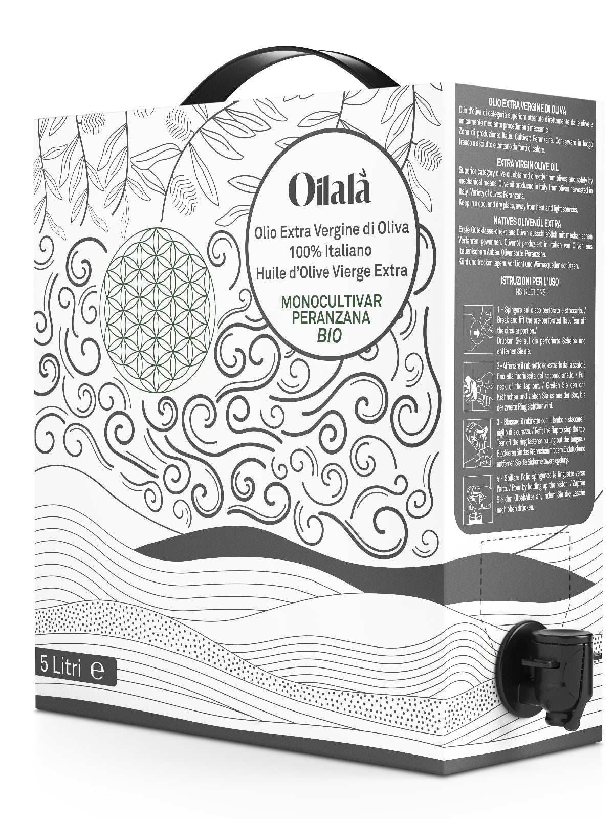 Organic or Extra Virgin Olive Oil , monovariety - 5 Liters bag in a box