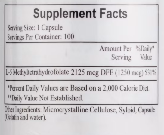 L-Methylfolate  1000mcg - 100 capsules