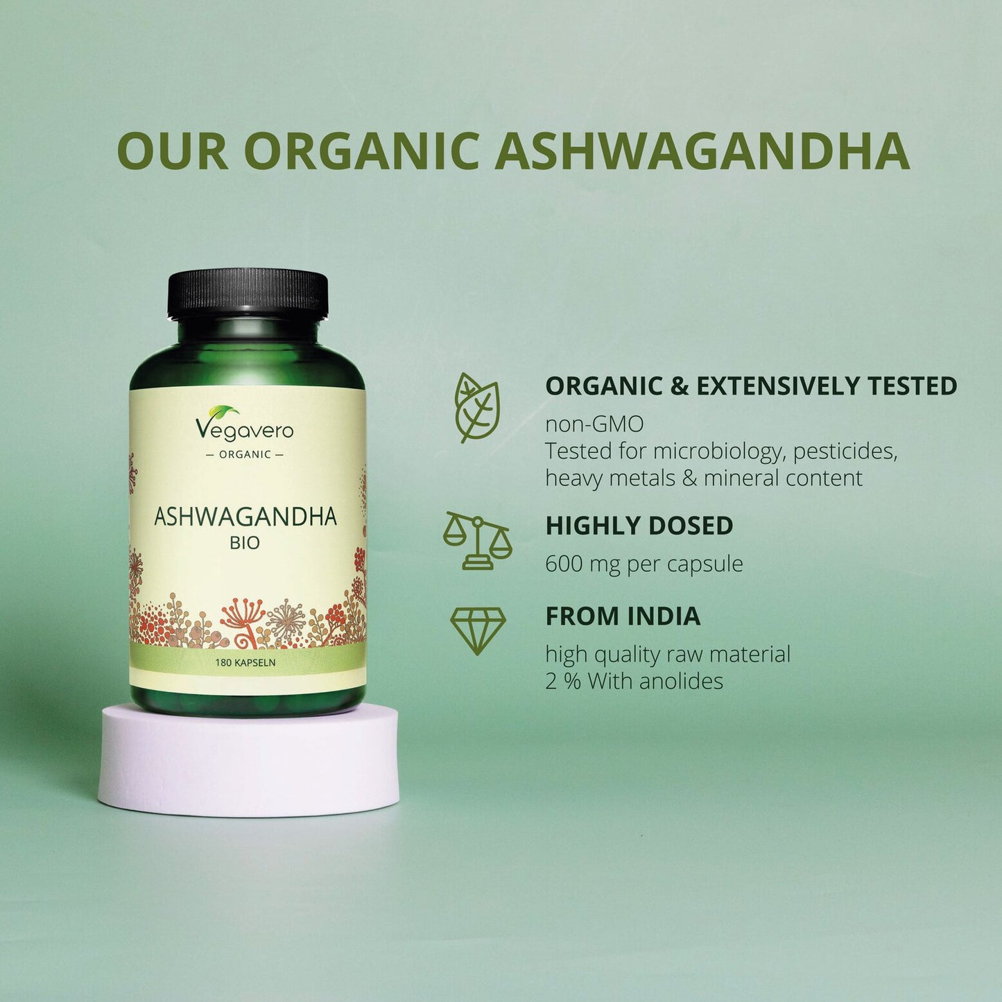 Organic Ashwagandha -180 Capsules / 125gr powder